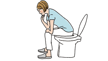 「考える人」のポーズ。前かがみになると直腸と肛門の角度が広がって、便が通りやすくなります